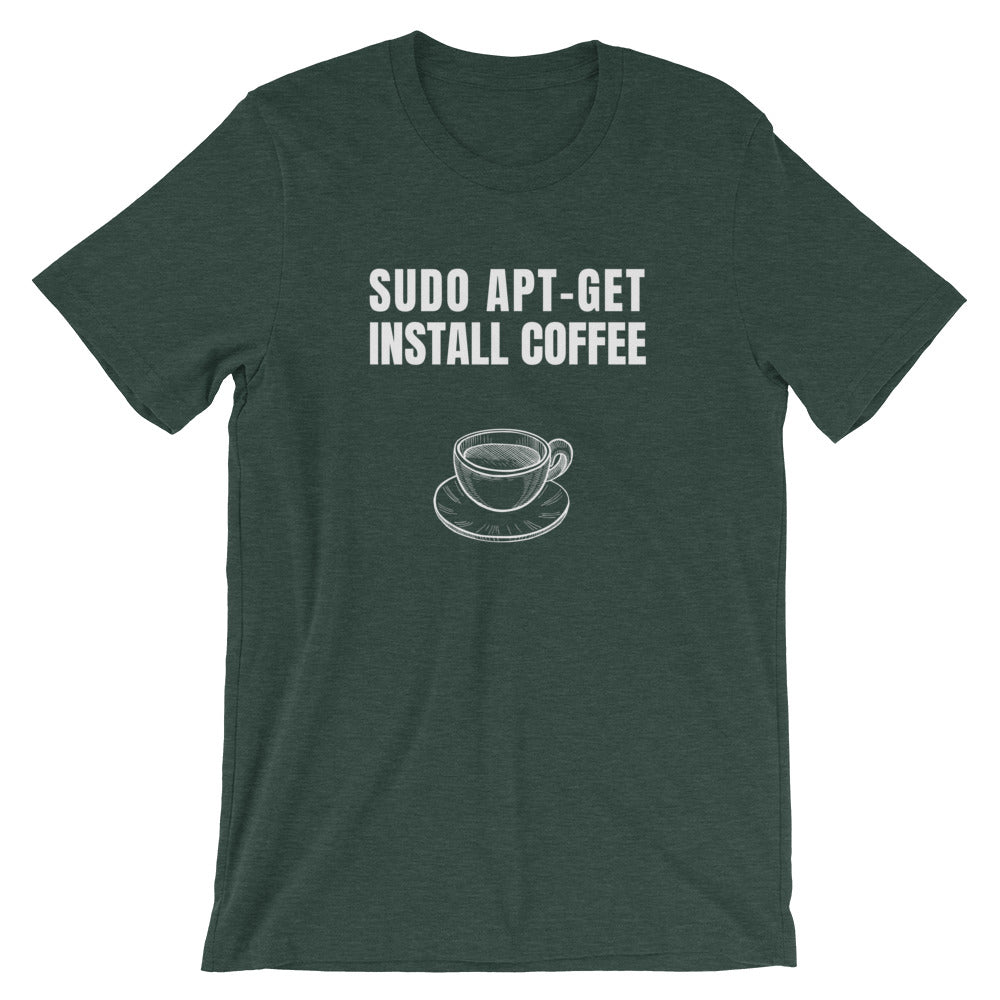 SUDO APT-GET INSTALL COFFEE - Short-Sleeve Unisex T-Shirt (white text) by DarkByteGear
