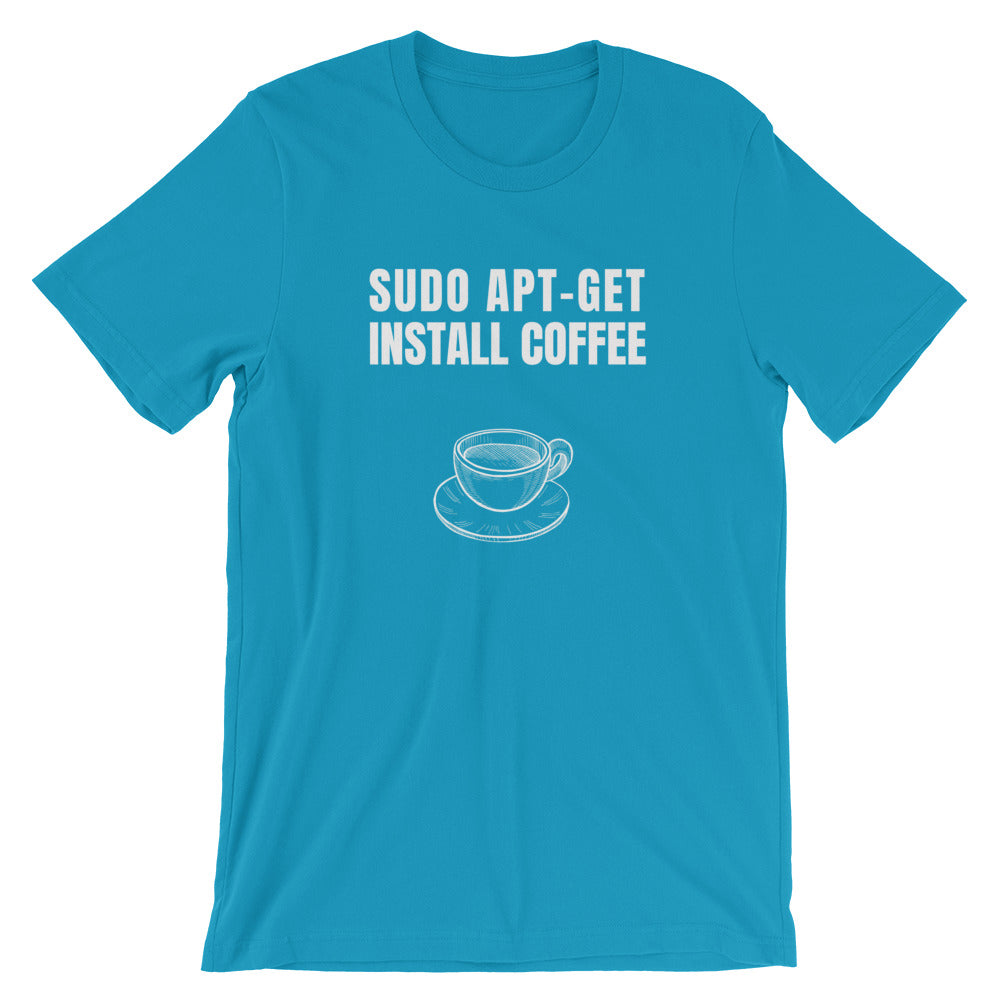 SUDO APT-GET INSTALL COFFEE - Short-Sleeve Unisex T-Shirt (white text) by DarkByteGear