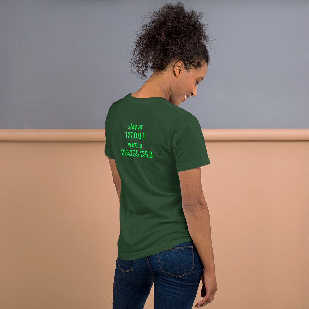 stay at at home, wear a mask - Short-Sleeve Unisex T-Shirt (with back design) by DarkByteGear