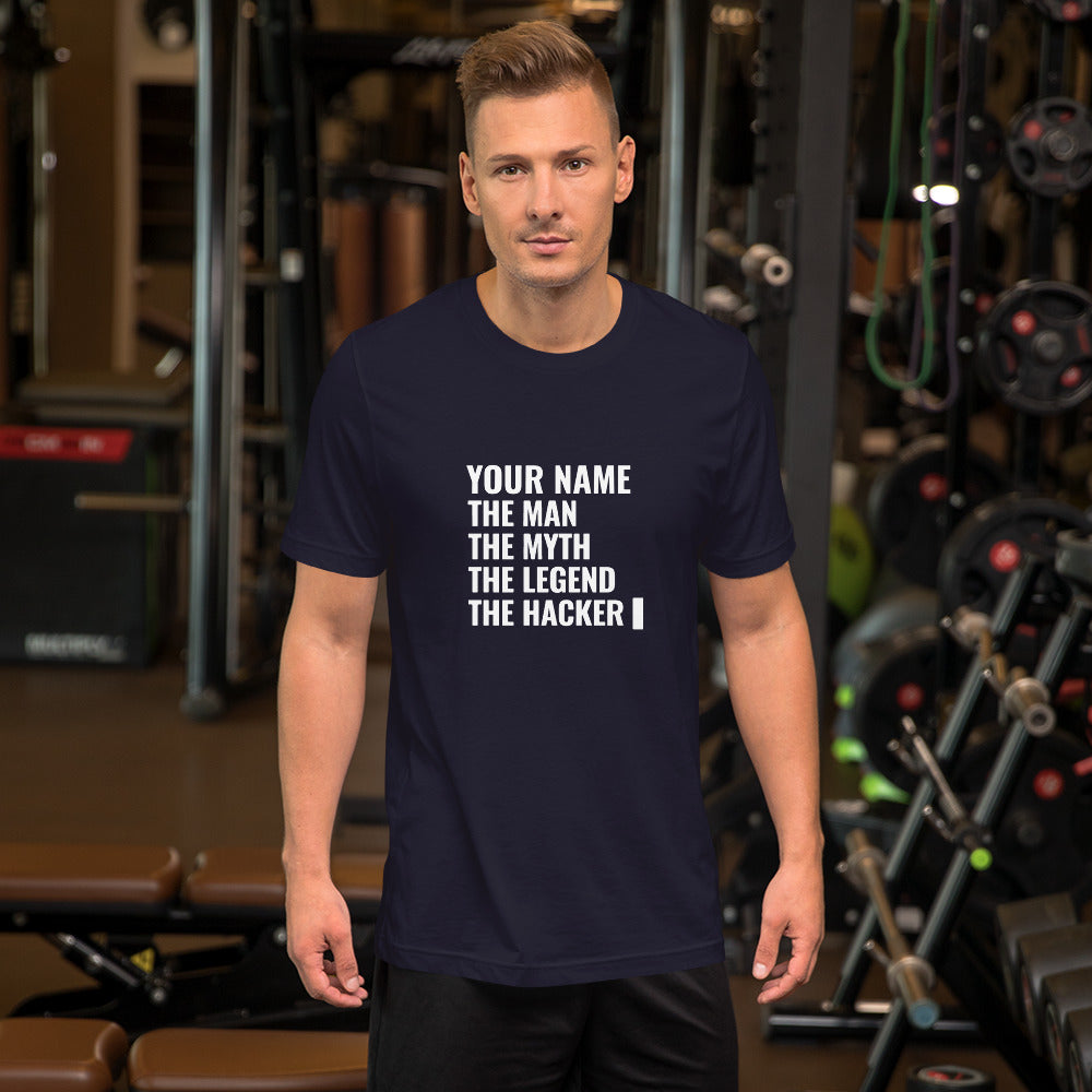 THE LEGEND THE HACKER - Short-Sleeve Unisex T-Shirt (white text) by DarkByteGear