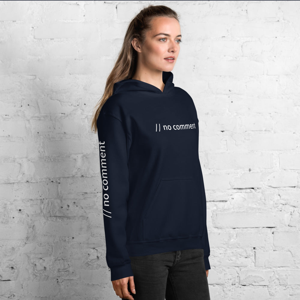 // no comment - Unisex Hoodie ( with sleeve and front designs ) by DarkByteGear
