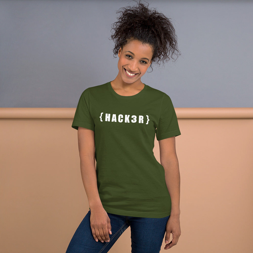 {HACKзR} Short-Sleeve Unisex T-Shirt (white text) by DarkByteGear