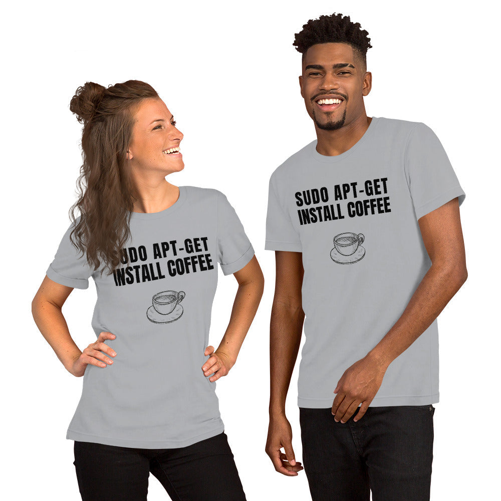 SUDO APT-GET INSTALL COFFEE - Short-Sleeve Unisex T-Shirt (black text) by DarkByteGear