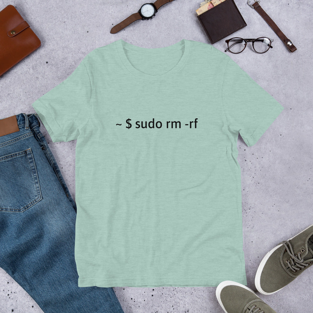 sudo rm -rf - Short-Sleeve Unisex T-Shirt (black text) by DarkByteGear
