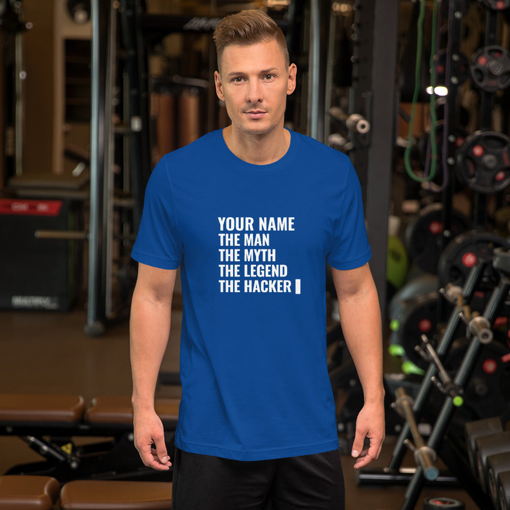 THE LEGEND THE HACKER - Short-Sleeve Unisex T-Shirt (white text) by DarkByteGear