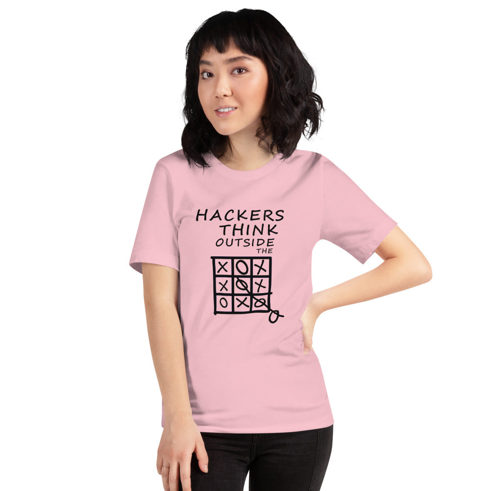 Hackers think outside the box - Short-Sleeve Unisex T-Shirt (black text) by DarkByteGear