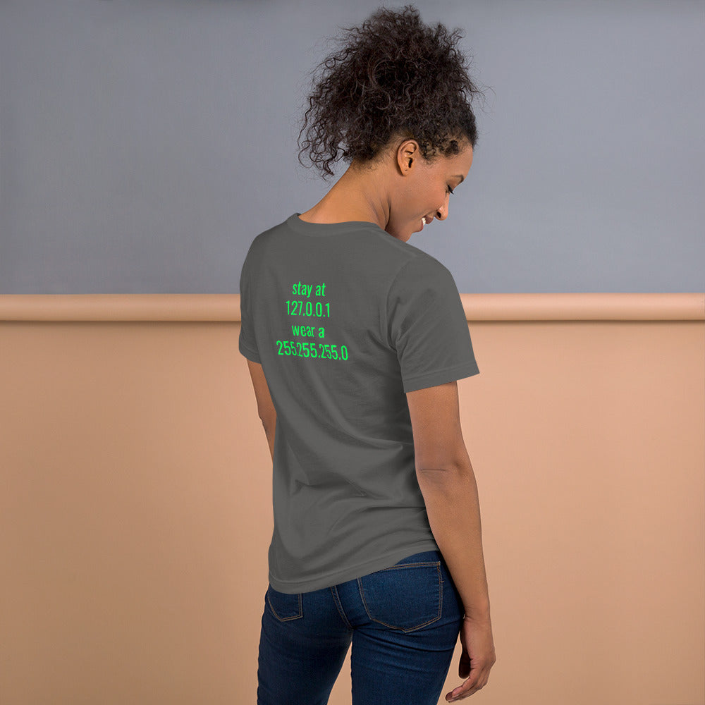 stay at at home, wear a mask - Short-Sleeve Unisex T-Shirt (with back design) by DarkByteGear