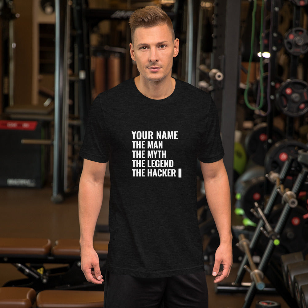 THE LEGEND THE HACKER - Short-Sleeve Unisex T-Shirt (white text) by DarkByteGear
