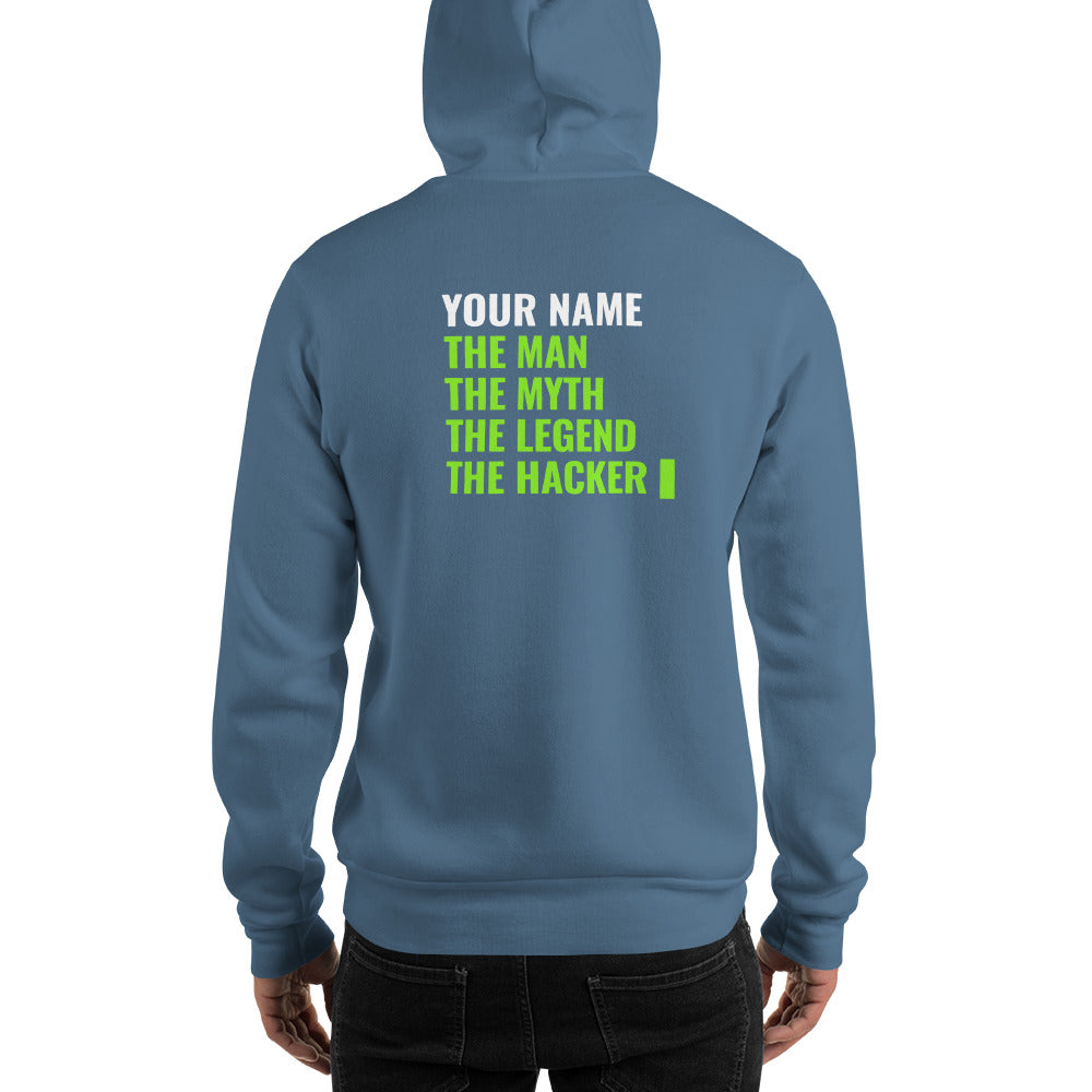 THE LEGEND THE HACKER - Unisex Hoodie (green text) by DarkByteGear