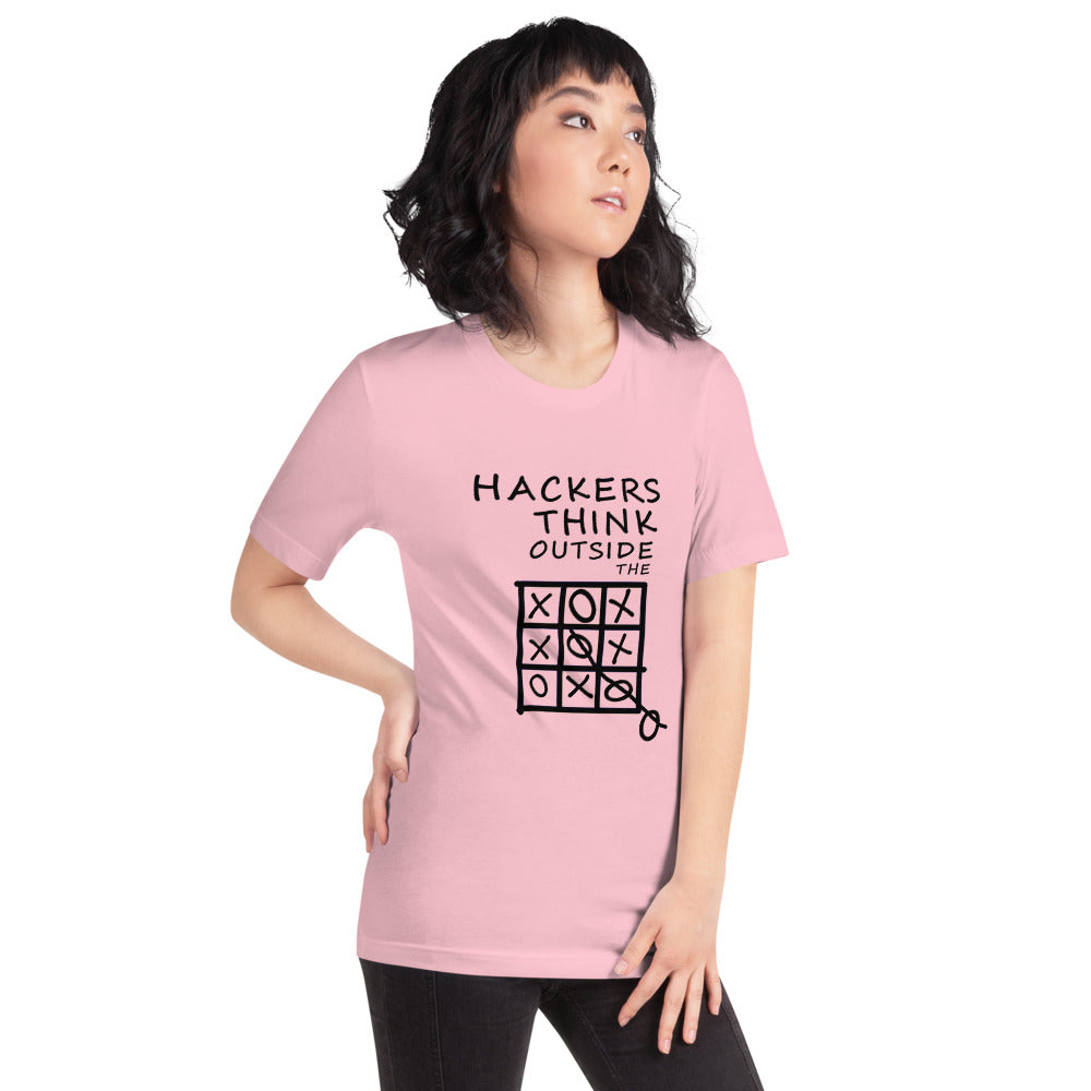 Hackers think outside the box - Short-Sleeve Unisex T-Shirt (black text) by DarkByteGear