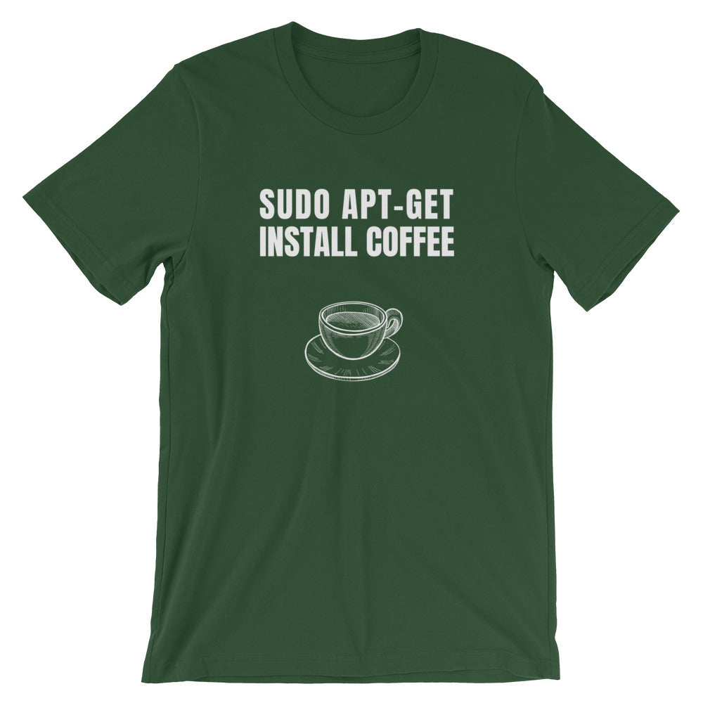 SUDO APT-GET INSTALL COFFEE - Short-Sleeve Unisex T-Shirt (white text) by DarkByteGear