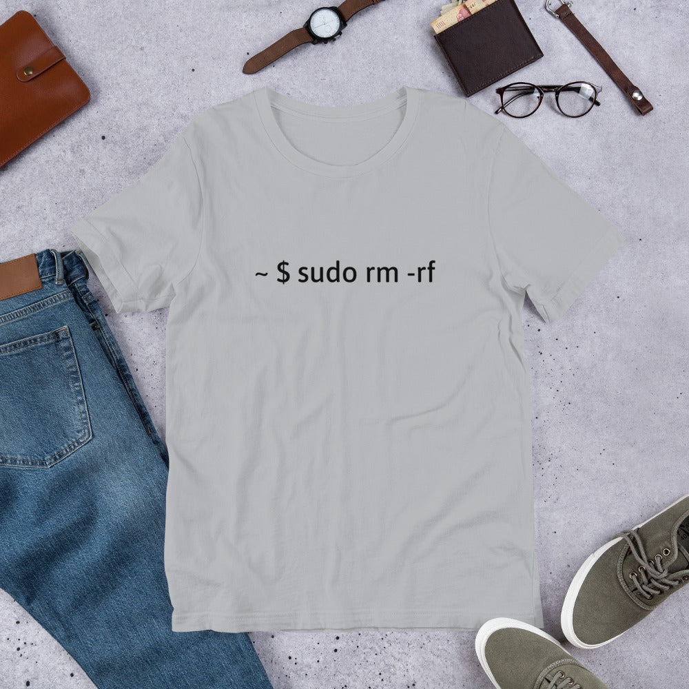 sudo rm -rf - Short-Sleeve Unisex T-Shirt (black text) by DarkByteGear