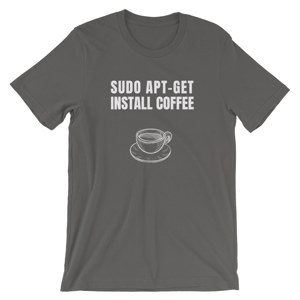 SUDO APT-GET INSTALL COFFEE - Short-Sleeve Unisex T-Shirt (white text) by DarkByteGear
