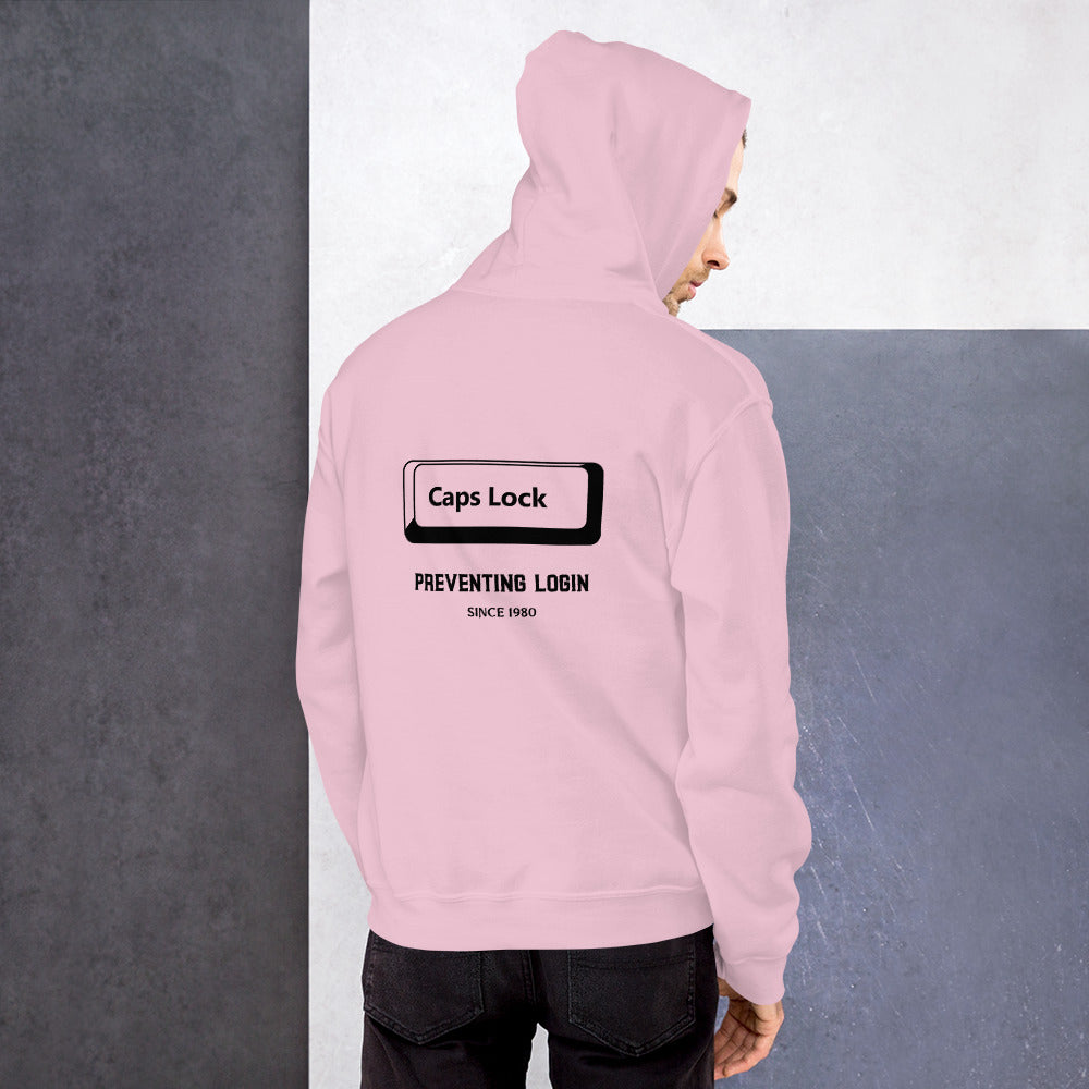 Caps Lock preventing login since 1980 - Unisex Hoodie (black text) by DarkByteGear