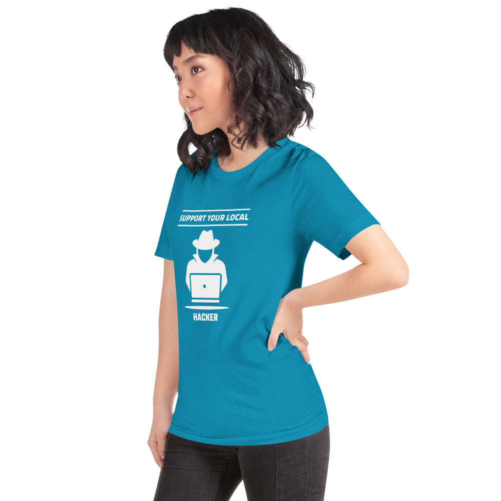 Support your local hacker - Short-Sleeve Unisex T-Shirt (white text) by DarkByteGear