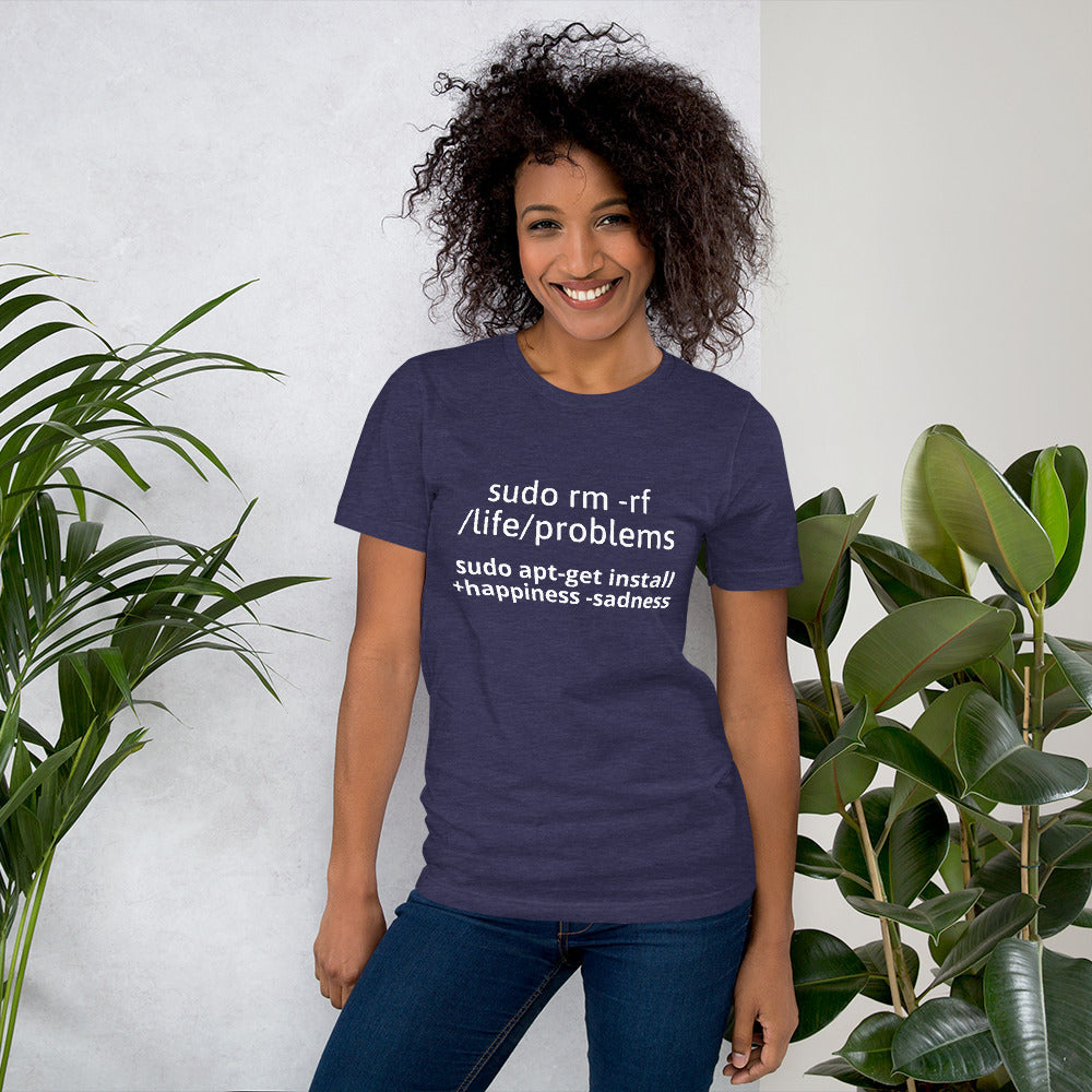 sudo rm -rf /life/problems - Short-Sleeve Unisex T-Shirt (white text) by DarkByteGear