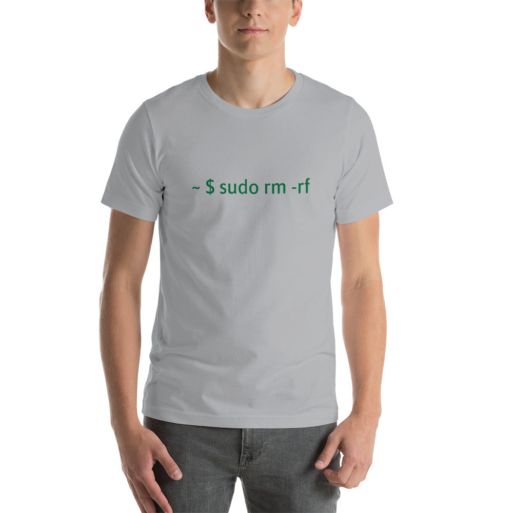 sudo rm -rf - Short-Sleeve Unisex T-Shirt (green text) by DarkByteGear