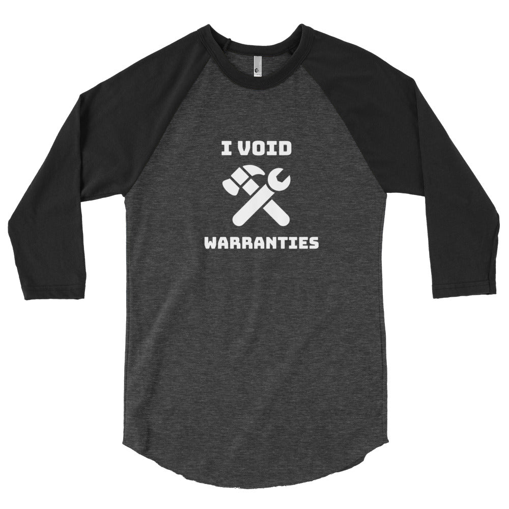 I void warranties - 3/4 sleeve raglan shirt (white text) by DarkByteGear