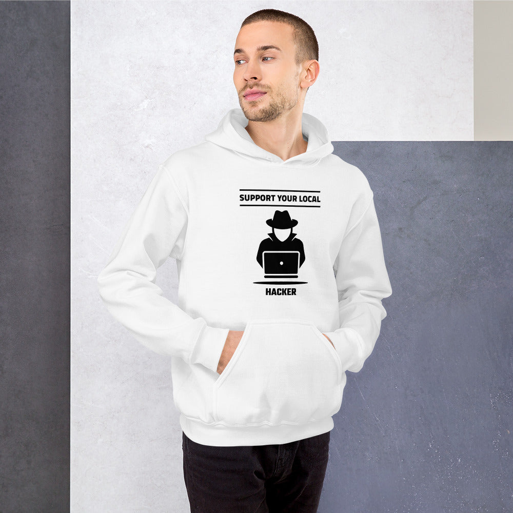 Support your local hacker - Unisex Hoodie (black text) by DarkByteGear