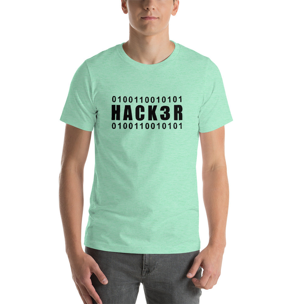 0100110010101 Hack3r - Short-Sleeve Unisex T-Shirt (black text) by DarkByteGear
