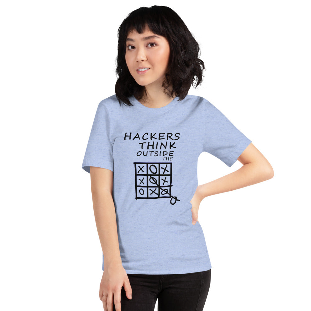 Hackers think outside the box - Short-Sleeve Unisex T-Shirt (black text) by DarkByteGear