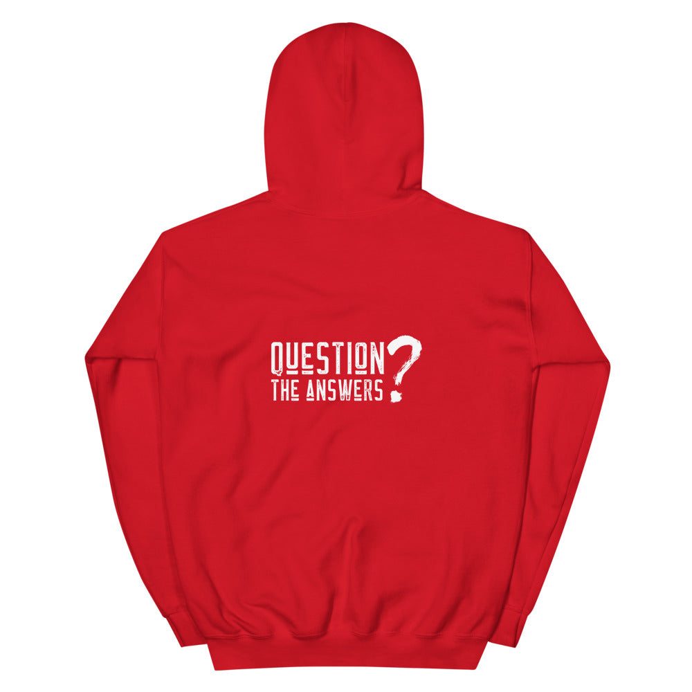 Question the answers - Unisex Hoodie (white text) by DarkByteGear