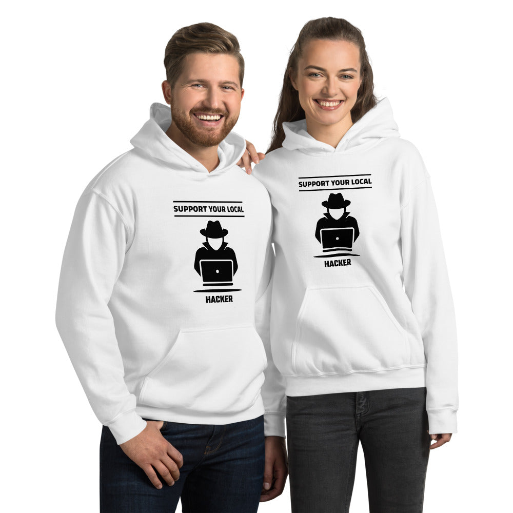 Support your local hacker - Unisex Hoodie (black text) by DarkByteGear
