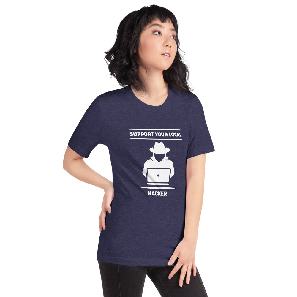 Support your local hacker - Short-Sleeve Unisex T-Shirt (white text) by DarkByteGear