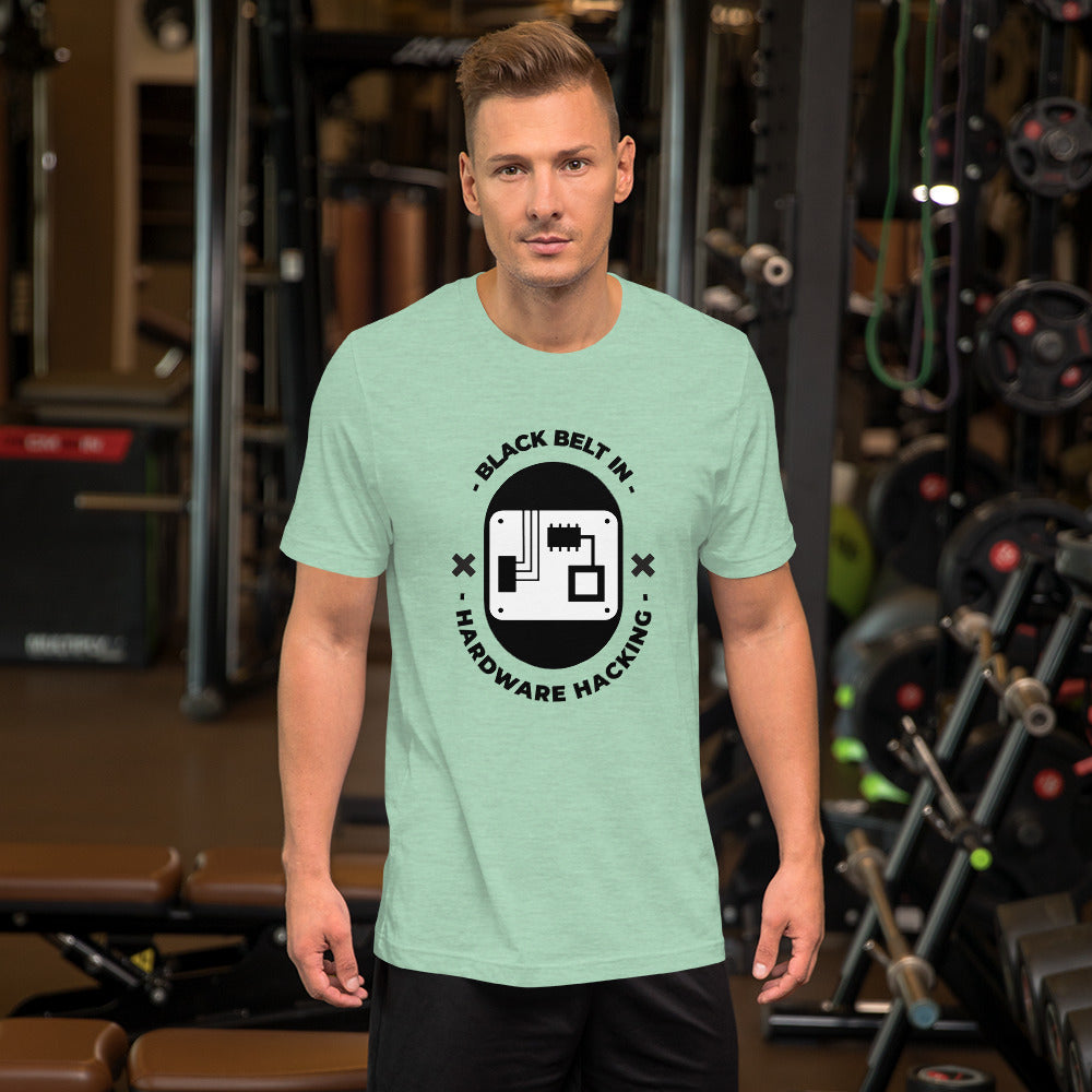Black belt in hardware hacking - Short-Sleeve Unisex T-Shirt (black text) by DarkByteGear