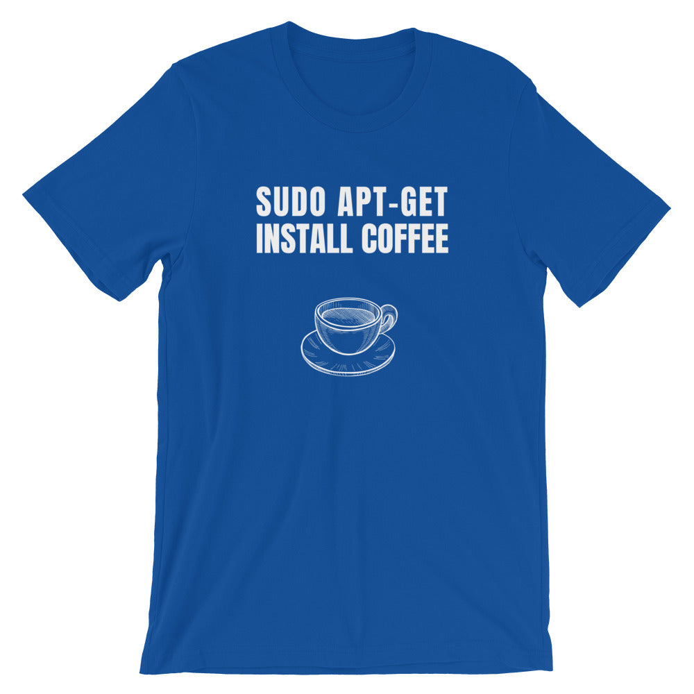 SUDO APT-GET INSTALL COFFEE - Short-Sleeve Unisex T-Shirt (white text) by DarkByteGear