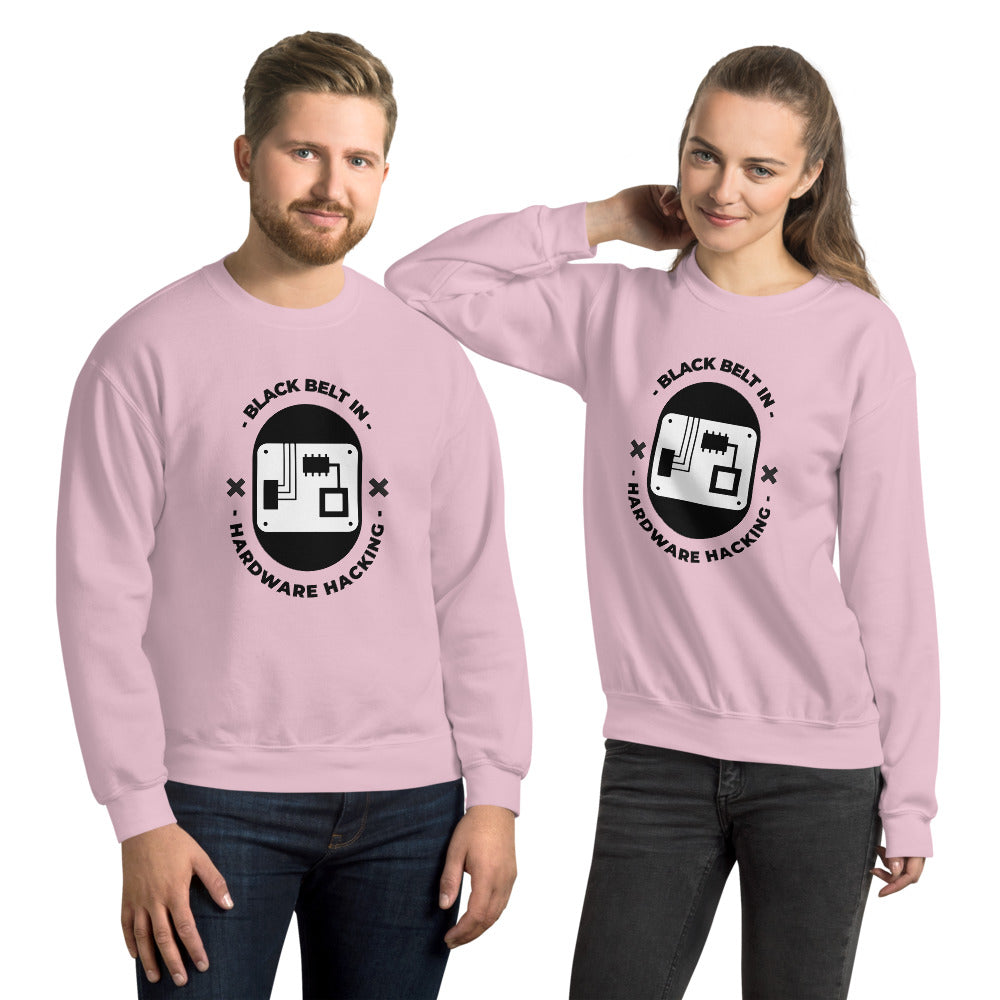 Black belt in hardware hacking - Unisex Sweatshirt (black text) by DarkByteGear