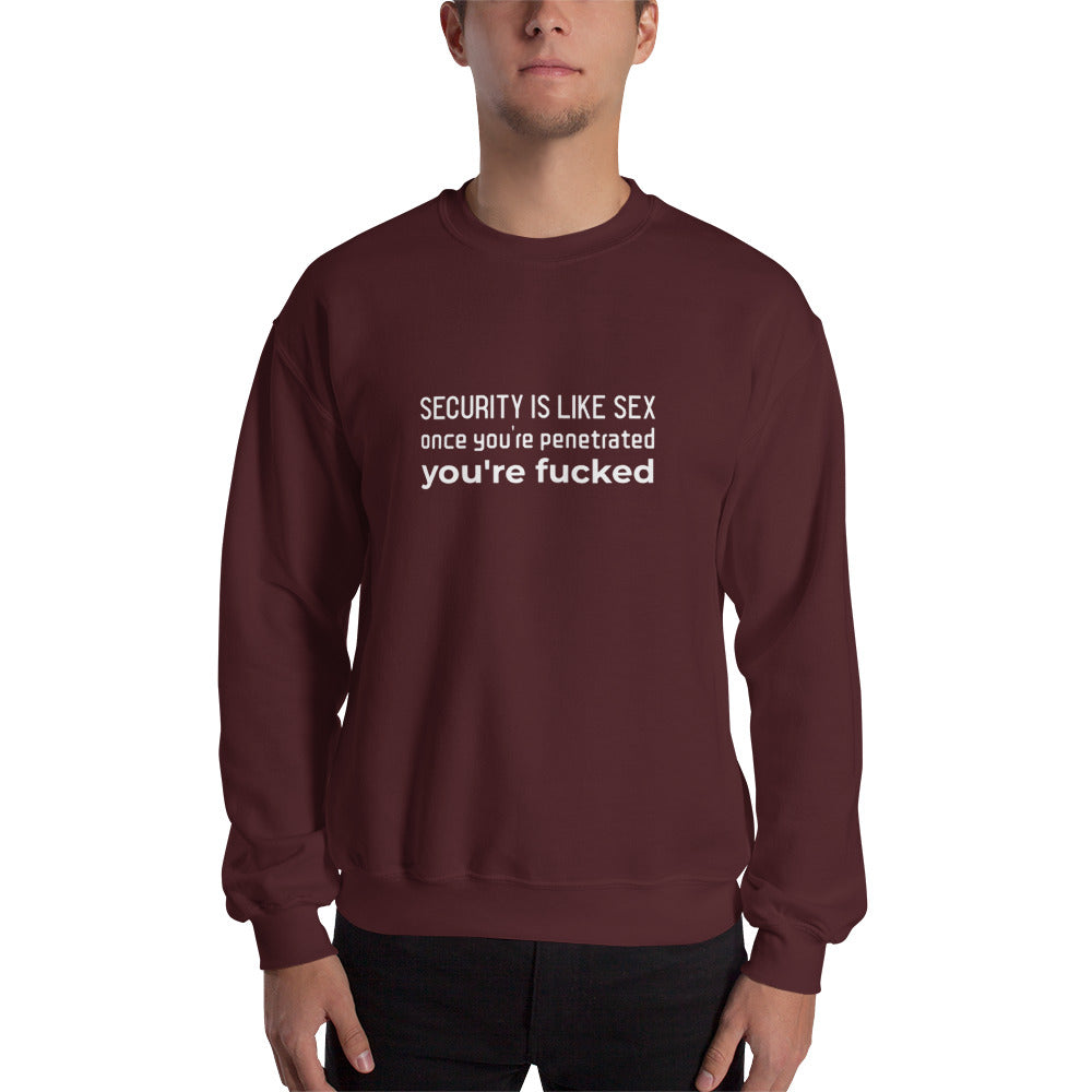 Security is like sex, once you're penetrated, you're fucked - Unisex Sweatshirt (white text) by DarkByteGear