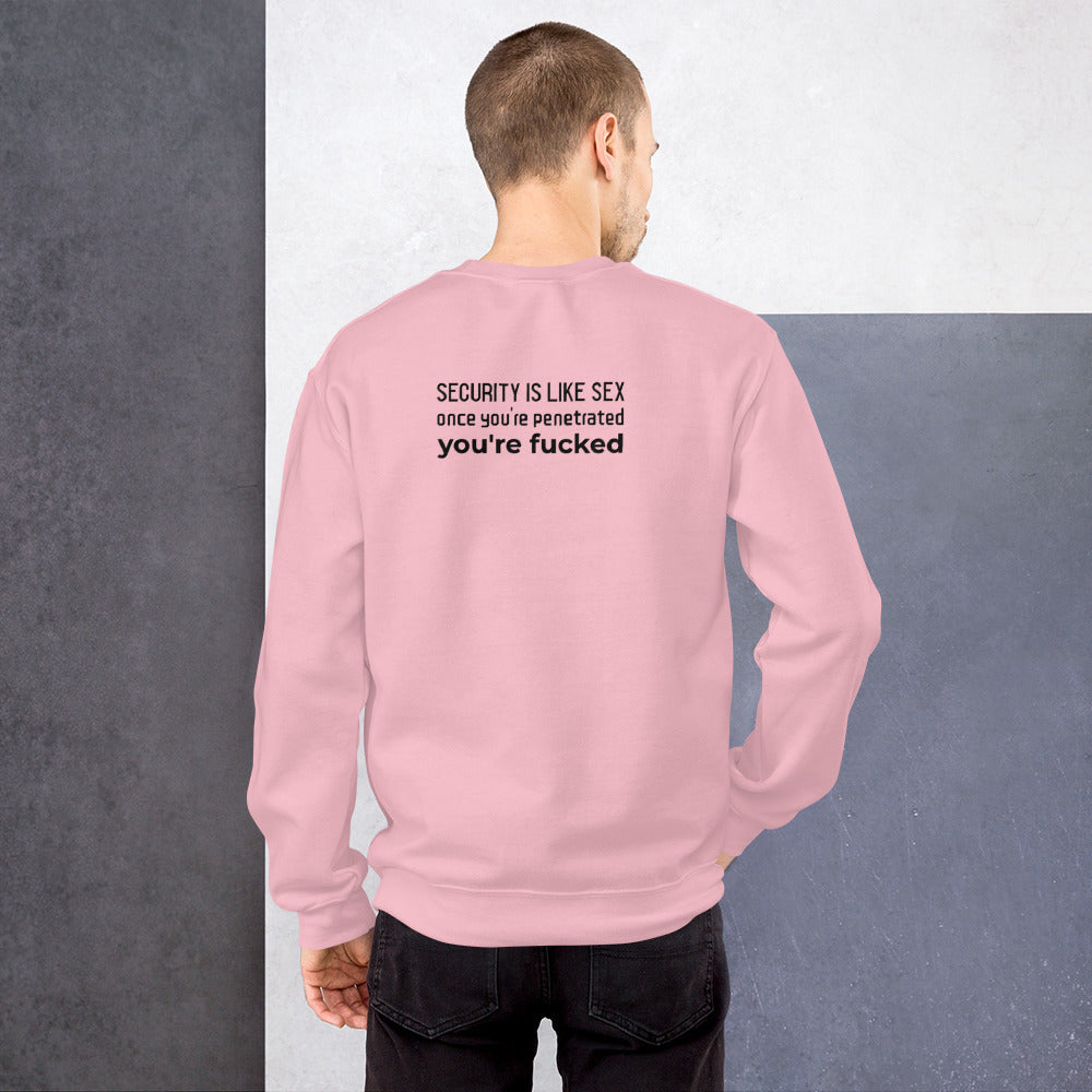 Security is like sex, once you're penetrated, you're fucked - Unisex Sweatshirt (black text) by DarkByteGear