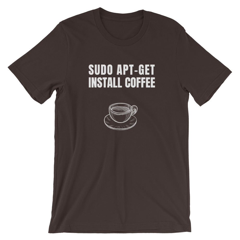 SUDO APT-GET INSTALL COFFEE - Short-Sleeve Unisex T-Shirt (white text) by DarkByteGear