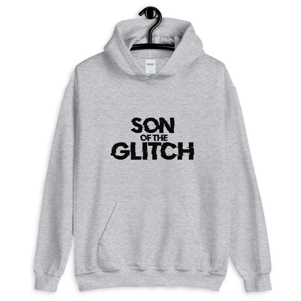 Son of the glitch - Unisex Hoodie (black text) by DarkByteGear