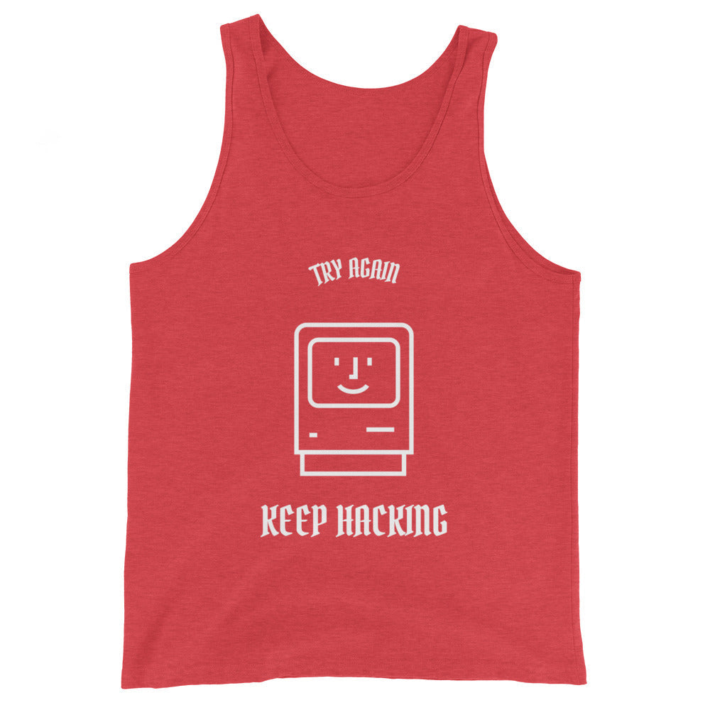 Keep hacking - Unisex Tank Top (white text) by DarkByteGear