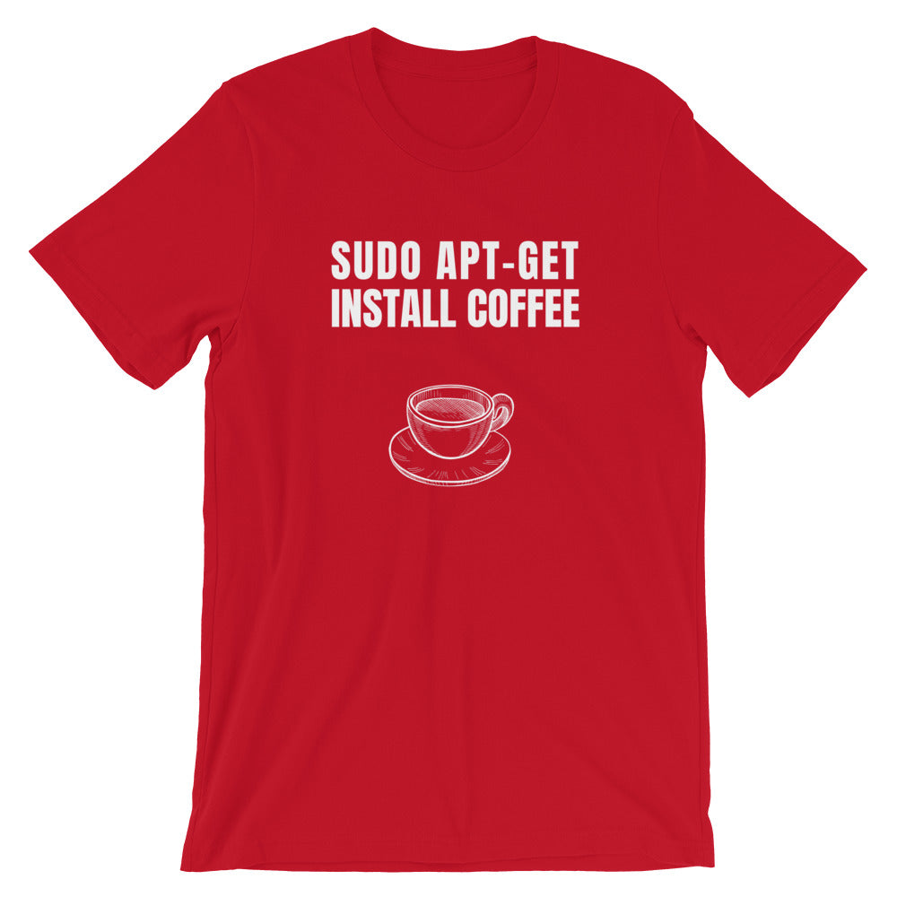 SUDO APT-GET INSTALL COFFEE - Short-Sleeve Unisex T-Shirt (white text) by DarkByteGear