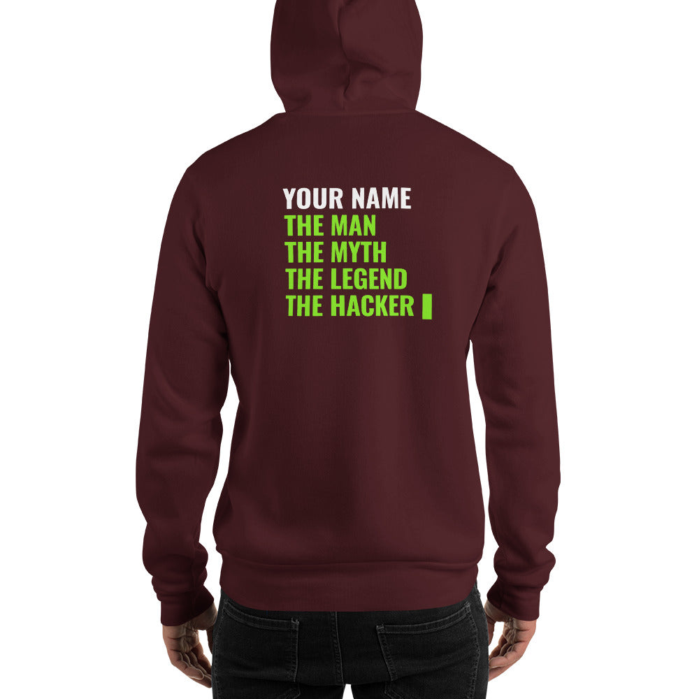 THE LEGEND THE HACKER - Unisex Hoodie (green text) by DarkByteGear