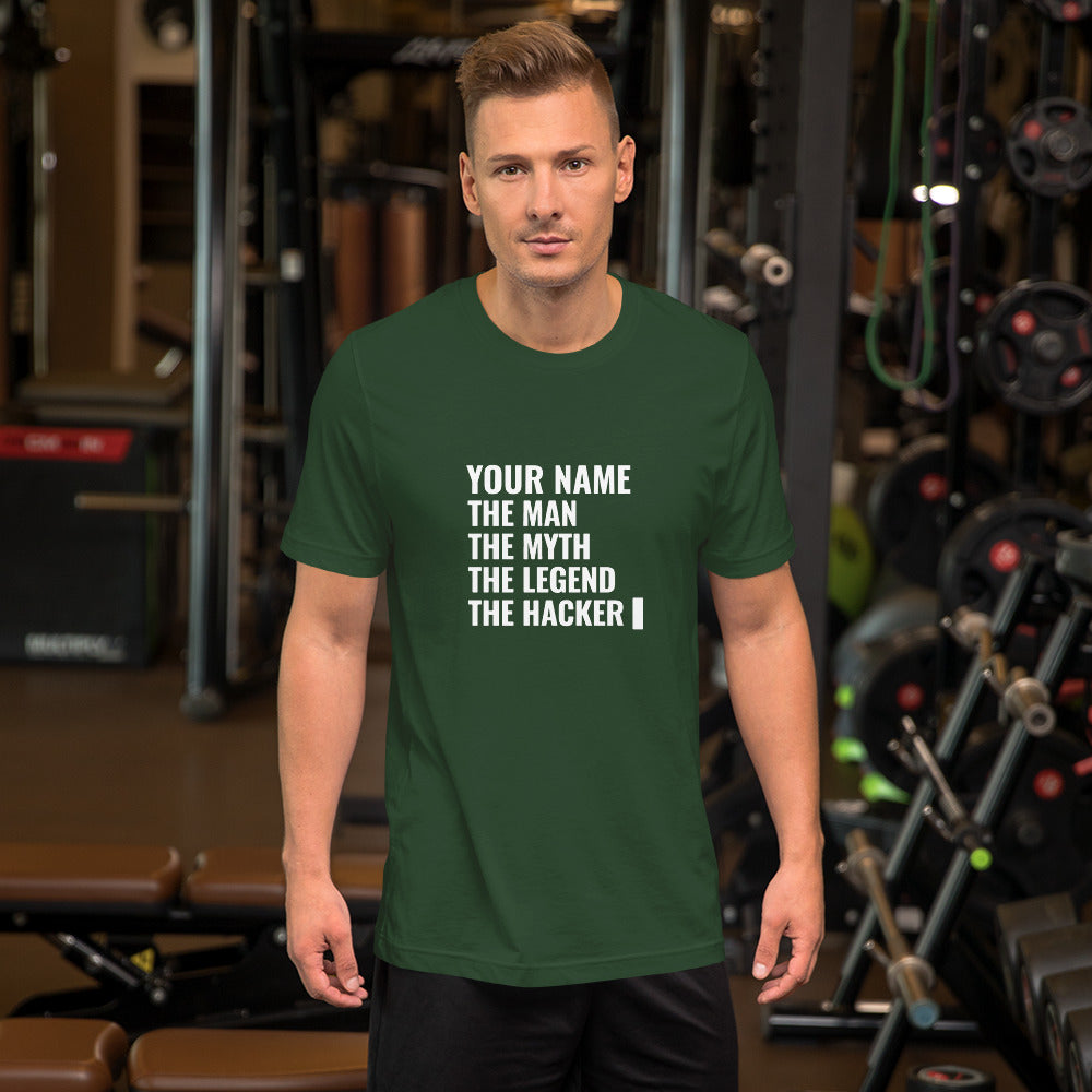 THE LEGEND THE HACKER - Short-Sleeve Unisex T-Shirt (white text) by DarkByteGear