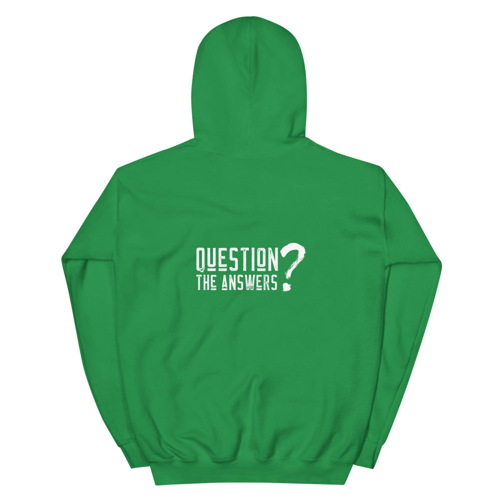 Question the answers - Unisex Hoodie (white text) by DarkByteGear