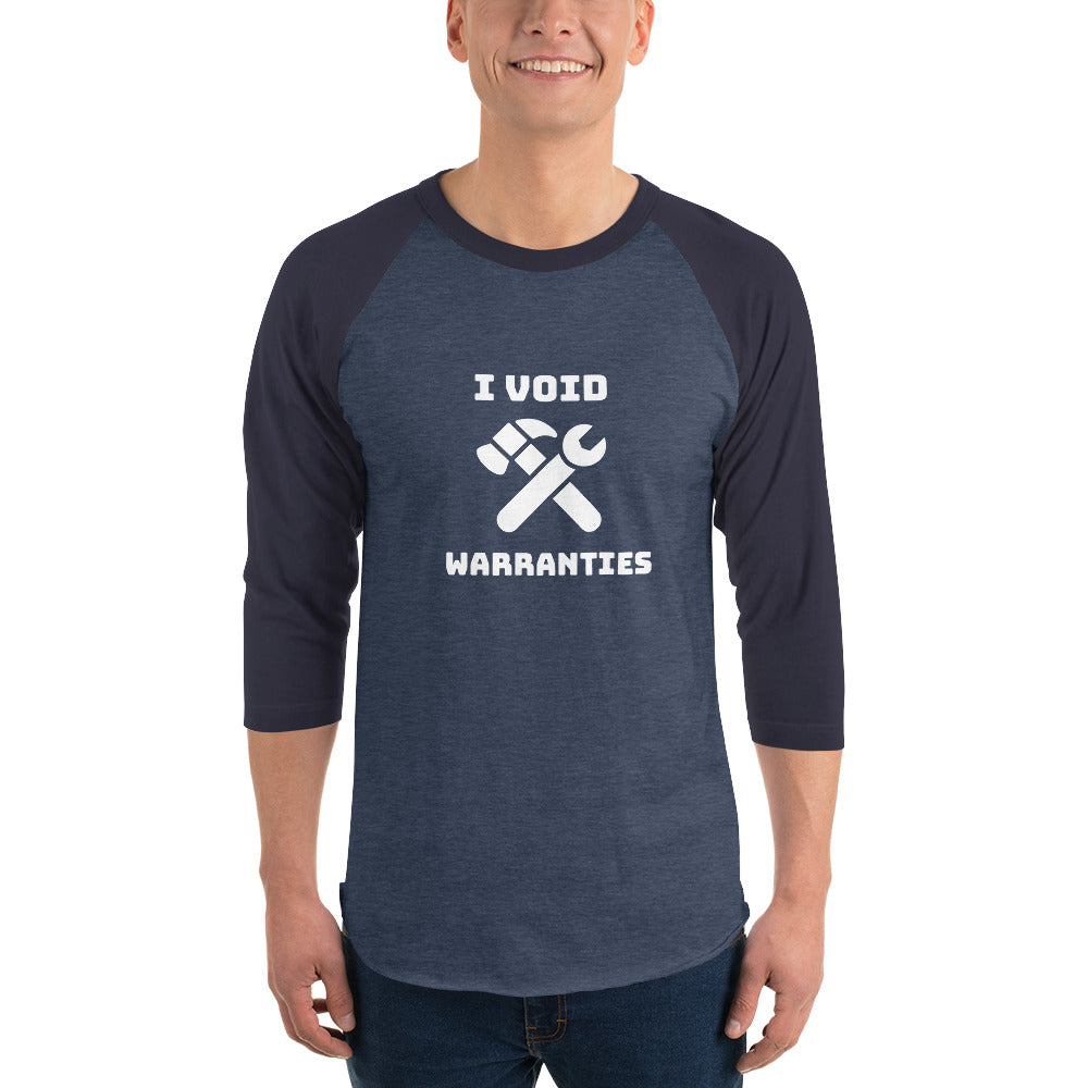 I void warranties - 3/4 sleeve raglan shirt (white text) by DarkByteGear