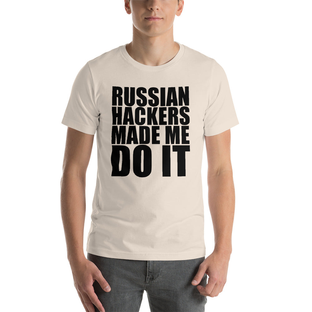 Russian hackers - Short-Sleeve Unisex T-Shirt (black text) by DarkByteGear