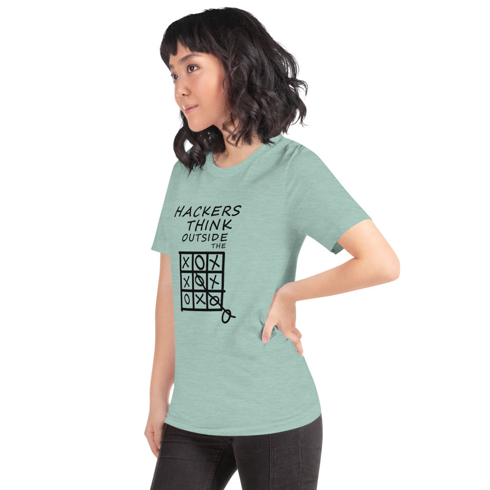 Hackers think outside the box - Short-Sleeve Unisex T-Shirt (black text) by DarkByteGear