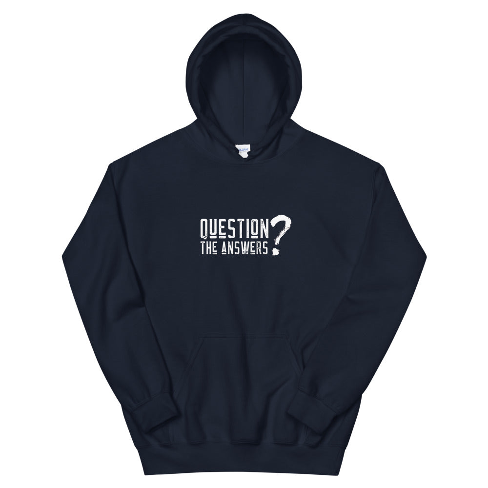 Question the answers - Unisex Hoodie (white text) by DarkByteGear