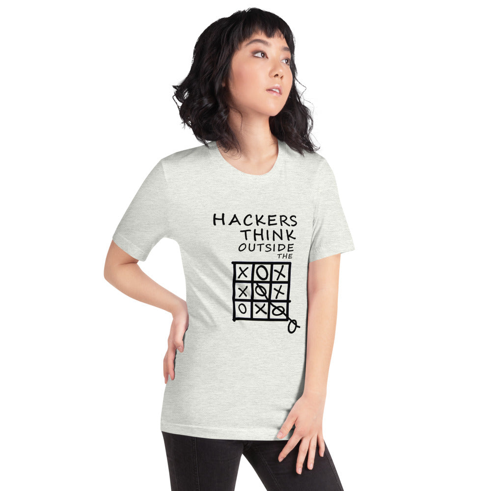 Hackers think outside the box - Short-Sleeve Unisex T-Shirt (black text) by DarkByteGear