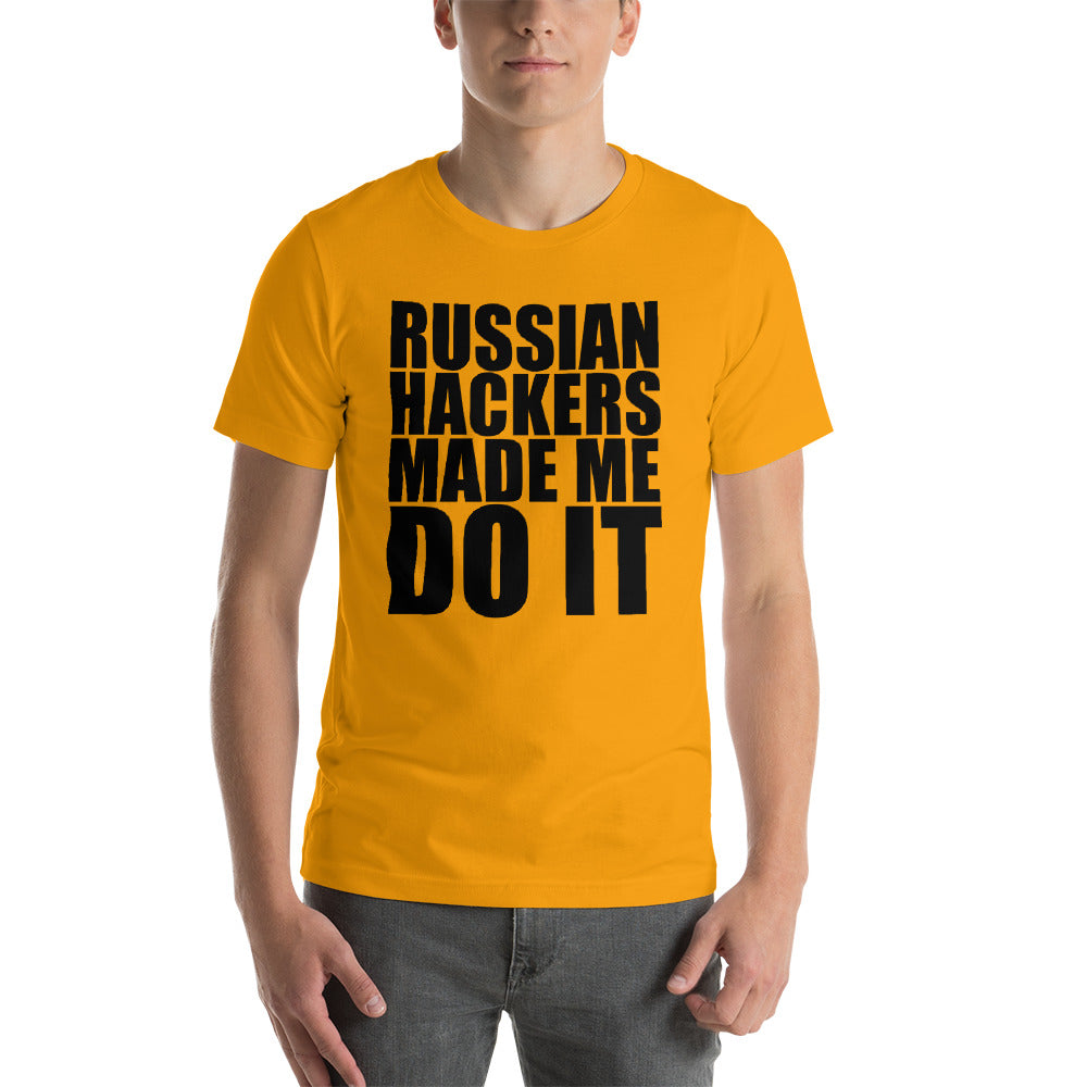 Russian hackers - Short-Sleeve Unisex T-Shirt (black text) by DarkByteGear