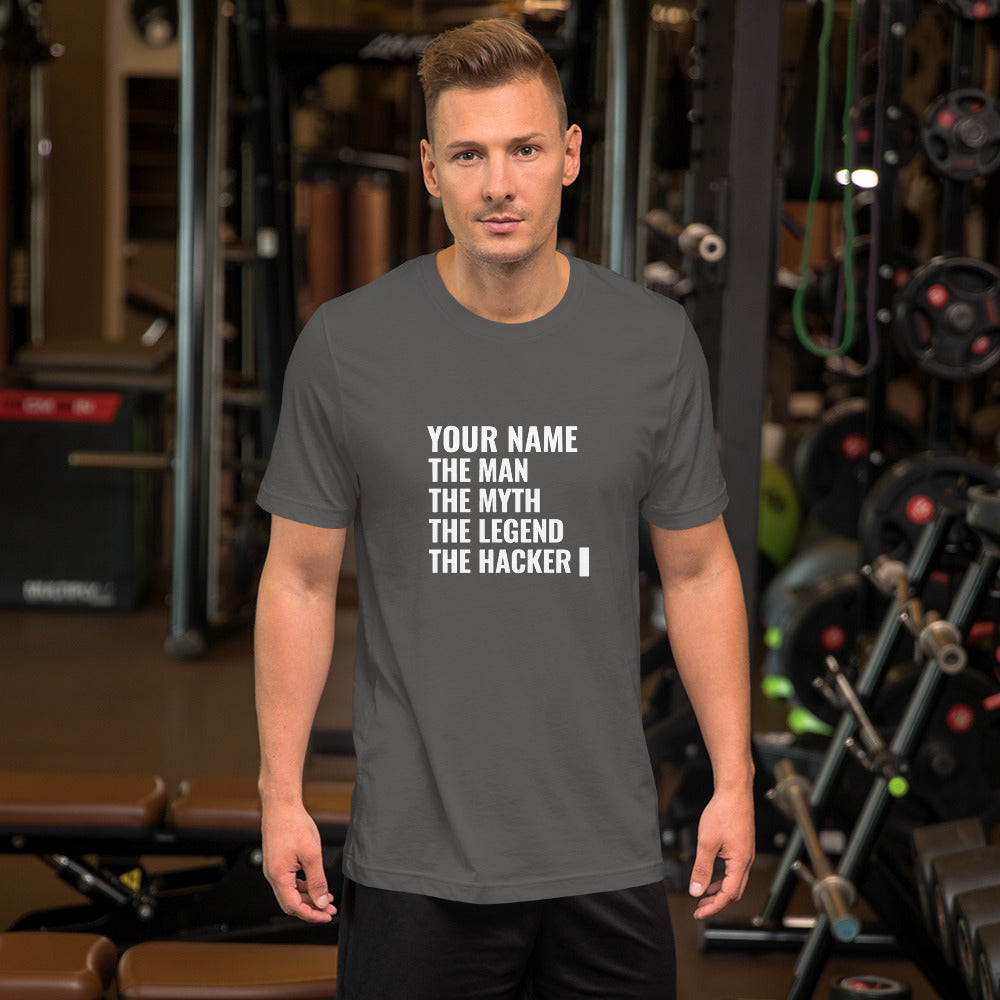 THE LEGEND THE HACKER - Short-Sleeve Unisex T-Shirt (white text) by DarkByteGear