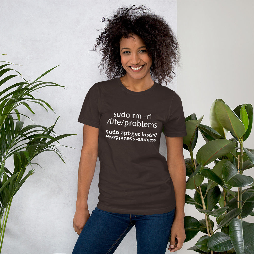 sudo rm -rf /life/problems - Short-Sleeve Unisex T-Shirt (white text) by DarkByteGear