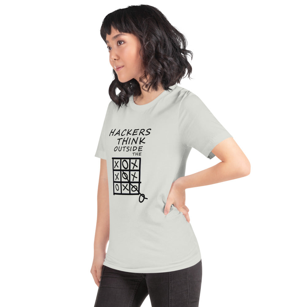 Hackers think outside the box - Short-Sleeve Unisex T-Shirt (black text) by DarkByteGear