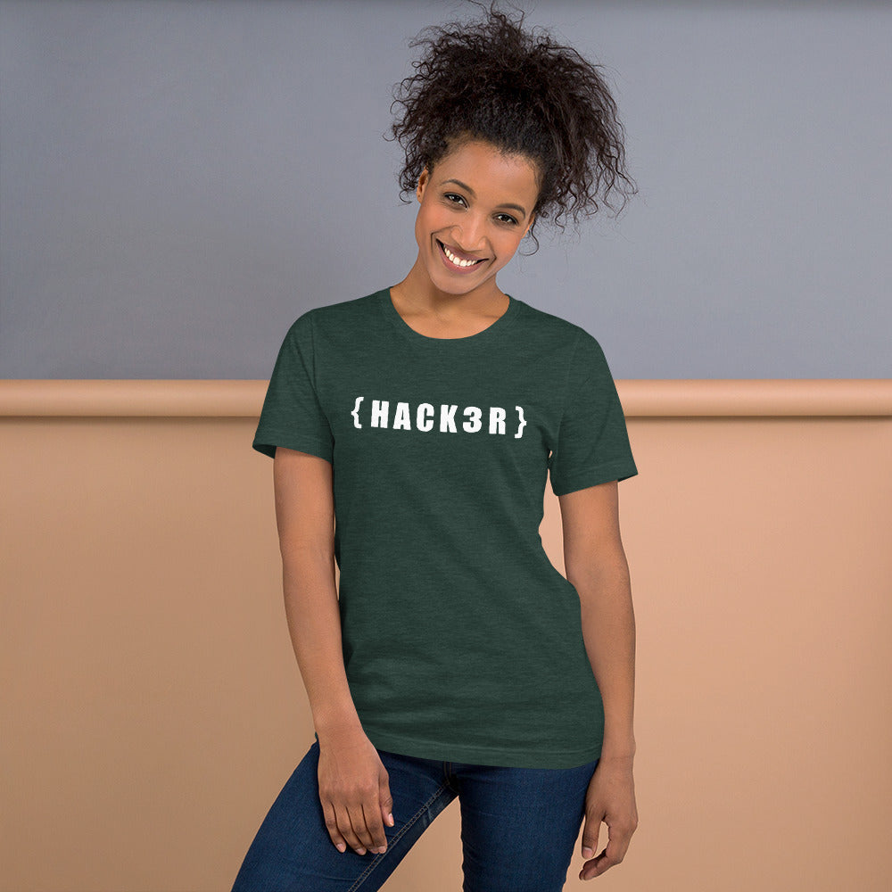 {HACKзR} Short-Sleeve Unisex T-Shirt (white text) by DarkByteGear